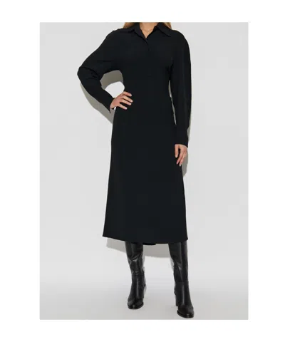 Victoria Beckham Satin Shirt Dress With Ruching And Buttons In Black