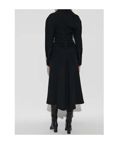 Victoria Beckham Satin Shirt Dress With Ruching And Buttons In Black