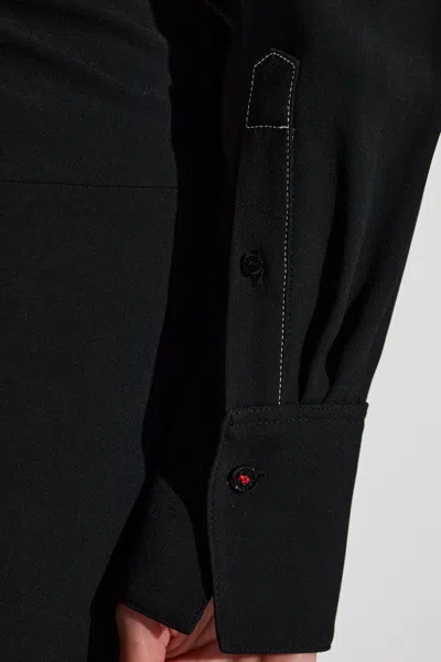 Victoria Beckham Satin Shirt Dress With Ruching And Buttons In Black