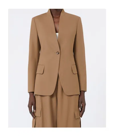 Max Mara Tailored Suit With Flap Pockets And Notched Lapel In Brown