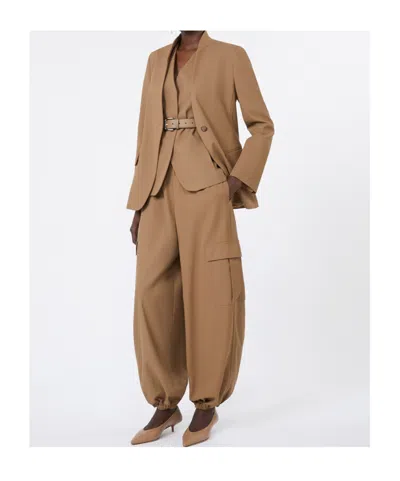 Max Mara Tailored Suit With Flap Pockets And Notched Lapel In Brown