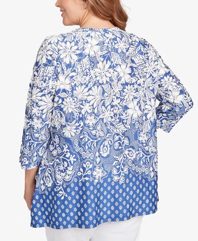 Ruby Rd. Plus Size Ibiza Ombre Floral Puff Print Top