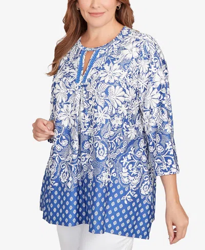Ruby Rd. Plus Size Ibiza Ombre Floral Puff Print Top