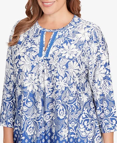 Ruby Rd. Plus Size Ibiza Ombre Floral Puff Print Top