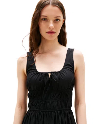 Tommy Jeans Women's Cotton Smocked-waist Midi Dress In Black
