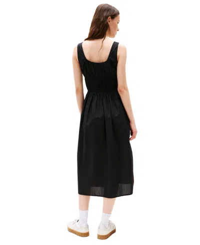 Tommy Jeans Women's Cotton Smocked-waist Midi Dress In Black