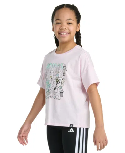 Adidas Originals Big Girls Short-sleeve Drop Shoulder Logo Graphic Cotton T-shirt In Neutral