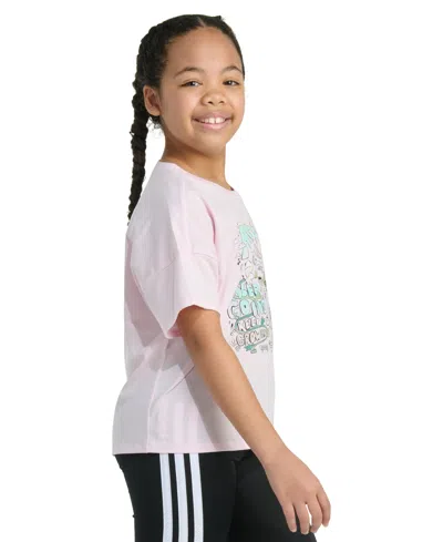 Adidas Originals Big Girls Short-sleeve Drop Shoulder Logo Graphic Cotton T-shirt In Neutral