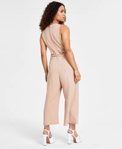 Bar Iii Petite Women's Sleeveless Crewneck Tie-waist Jumpsuit, Created For Macy's