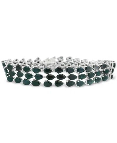 Macy's Black Sapphire (38-1/2 Ct. Tw) & Diamond Accent Triple-row Flex Bracelet In Sterling Silver