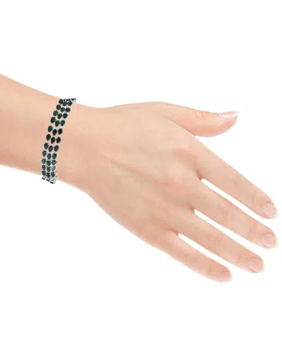 Macy's Black Sapphire (38-1/2 Ct. Tw) & Diamond Accent Triple-row Flex Bracelet In Sterling Silver