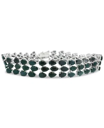 Macy's Black Sapphire (38-1/2 Ct. Tw) & Diamond Accent Triple-row Flex Bracelet In Sterling Silver