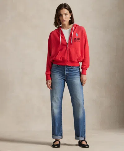Polo Ralph Lauren Women's Big Pony Lightweight Fleece Zip Hoodie Sweatshirt