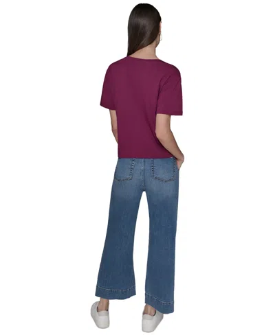 Karl Lagerfeld Women's Buckle-pocket Knit Top In Burgundy