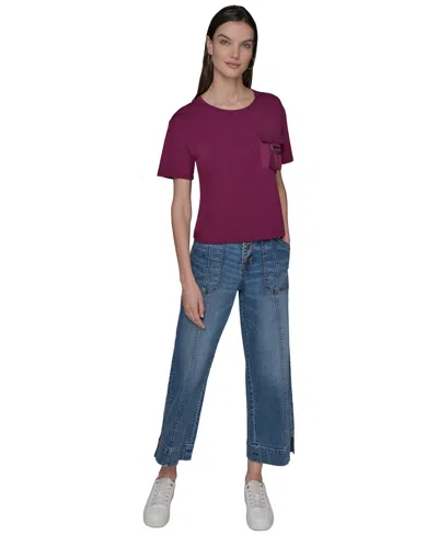Karl Lagerfeld Women's Buckle-pocket Knit Top In Burgundy