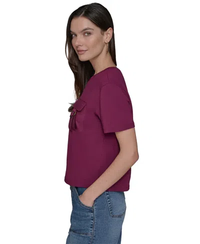 Karl Lagerfeld Women's Buckle-pocket Knit Top In Burgundy