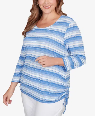 Ruby Rd. Plus Size Textured Stripe Drawstring Top