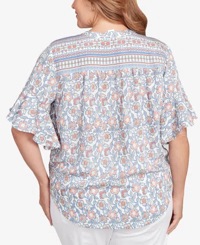Ruby Rd. Plus Size Vintage Floral Tie Front Henley Top