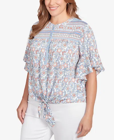 Ruby Rd. Plus Size Vintage Floral Tie Front Henley Top