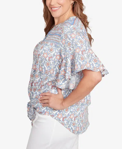 Ruby Rd. Plus Size Vintage Floral Tie Front Henley Top