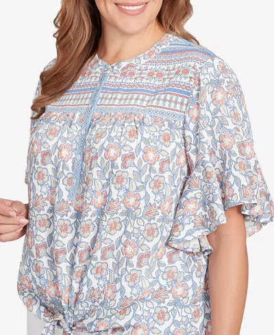 Ruby Rd. Plus Size Vintage Floral Tie Front Henley Top