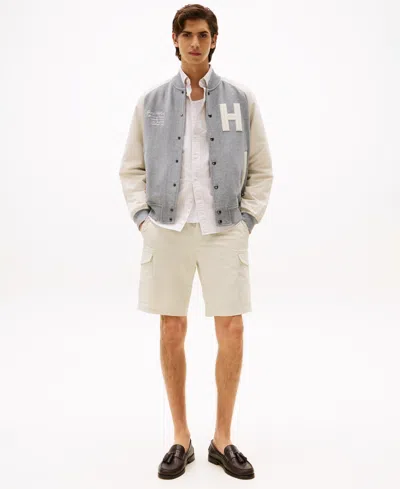 Tommy Hilfiger Mixed Media Varsity Sweatshirt Bomber In Gray
