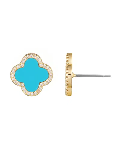 Adornia 14k Gold Plated Turquoise Halo Cz Clover Stud Earrings