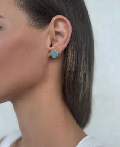 Adornia 14k Gold Plated Turquoise Halo Cz Clover Stud Earrings