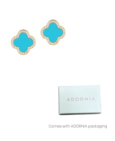 Adornia 14k Gold Plated Turquoise Halo Cz Clover Stud Earrings