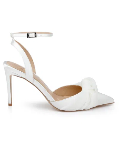 Jewel Badgley Mischka Federica Ankle Strap Pointed Toe Pump In White