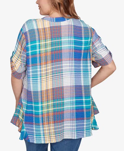 Ruby Rd. Plus Size Crinkle Knit Plaid Button Down Top