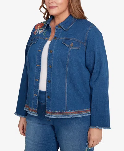 Alfred Dunner Plus Size Embroidered Denim Jacket
