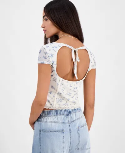 Hippie Rose Juniors' Corset Short-sleeve Mesh Top