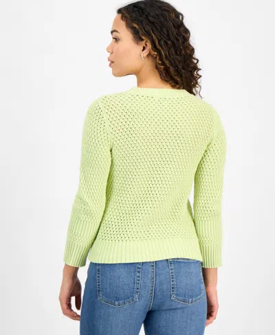Dkny Jeans Petite Cotton Open-stitch Vented-hem Sweater