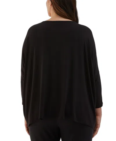 Ella Rafaella Plus Size Medallion Print Knit 3/4 Sleeve Top In Black