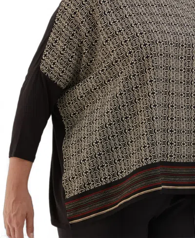 Ella Rafaella Plus Size Medallion Print Knit 3/4 Sleeve Top In Black