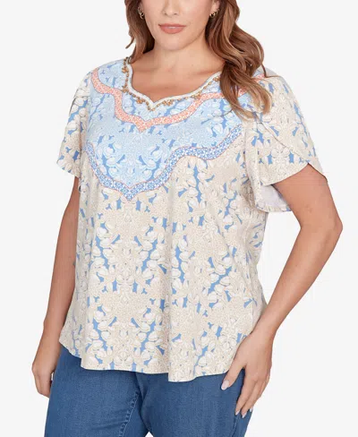 Ruby Rd. Plus Size Embellished Scallop Printed Top