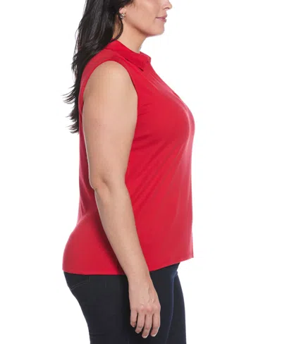 Rafaella Plus Size Ribbed V-neck Sleeveless Polo T-shirt In Red