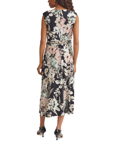 Kasper Print Tie Waist Sleeveless Midi Dress In Black