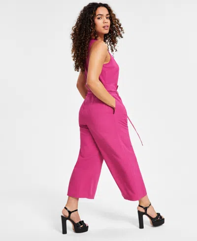 Bar Iii Petite Women's Sleeveless Crewneck Tie-waist Jumpsuit, Created For Macy's