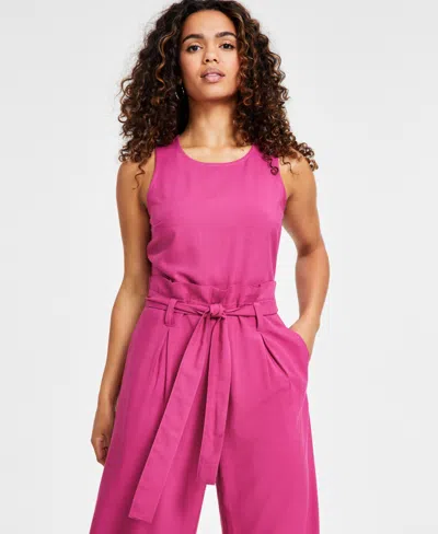 Bar Iii Petite Women's Sleeveless Crewneck Tie-waist Jumpsuit, Created For Macy's