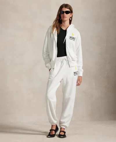 Polo Ralph Lauren Womens Big Pony Lightweight Fleece Zip Hoodie Sweatshirt Sweatpants In White