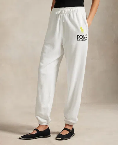 Polo Ralph Lauren Womens Big Pony Lightweight Fleece Zip Hoodie Sweatshirt Sweatpants In White