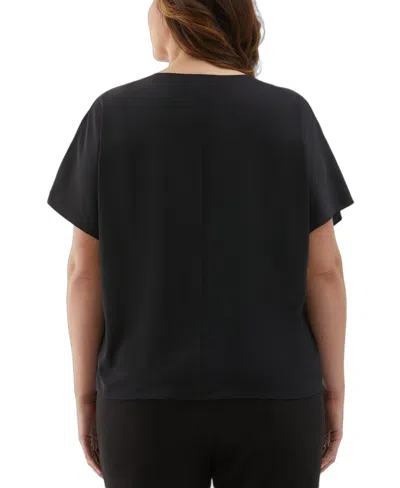 Ella Rafaella Plus Size Layered Dolman Short Sleeve Top In Black