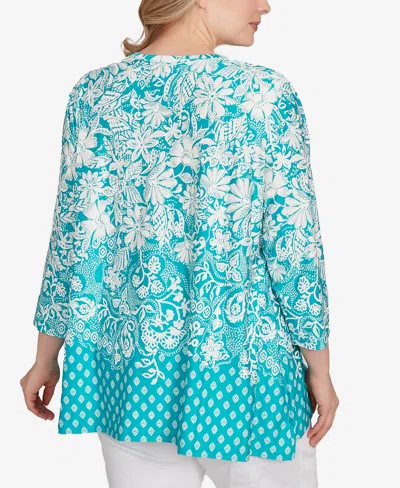 Ruby Rd. Plus Size Ibiza Ombre Floral Puff Print Top