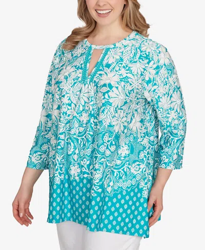 Ruby Rd. Plus Size Ibiza Ombre Floral Puff Print Top