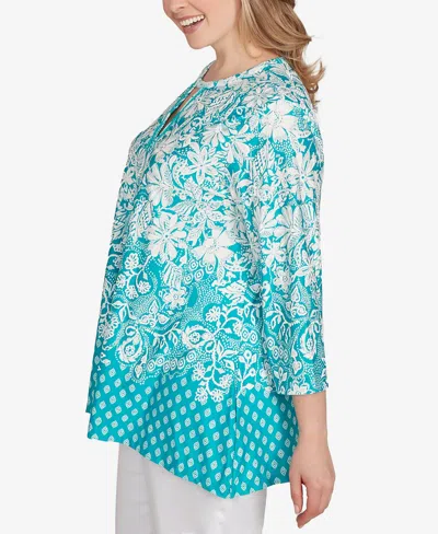 Ruby Rd. Plus Size Ibiza Ombre Floral Puff Print Top