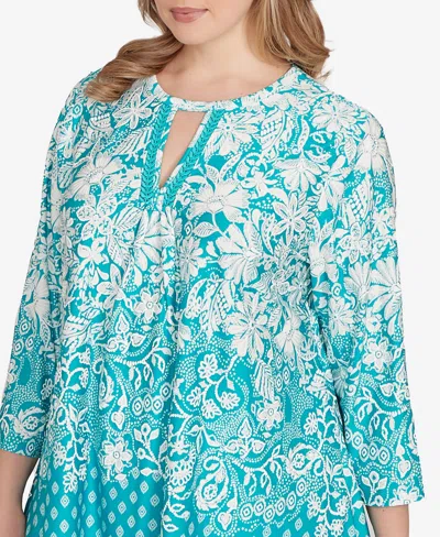 Ruby Rd. Plus Size Ibiza Ombre Floral Puff Print Top