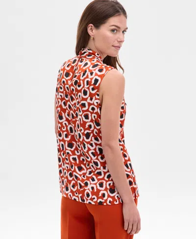 Tahari Asl Women's Printed Sleeveless Tie-neck Blouse In Multi