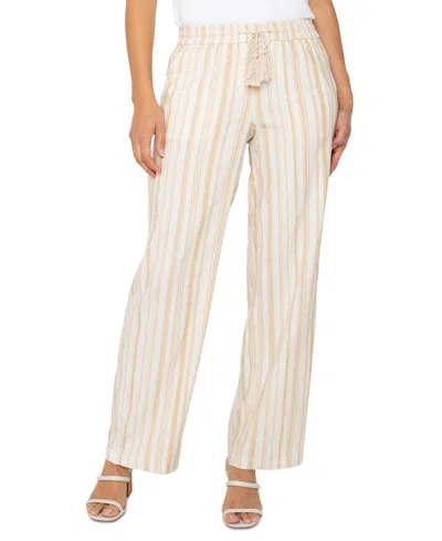 Liverpool Los Angeles Stripe Pull-on Wide Leg Linen Blend Pants